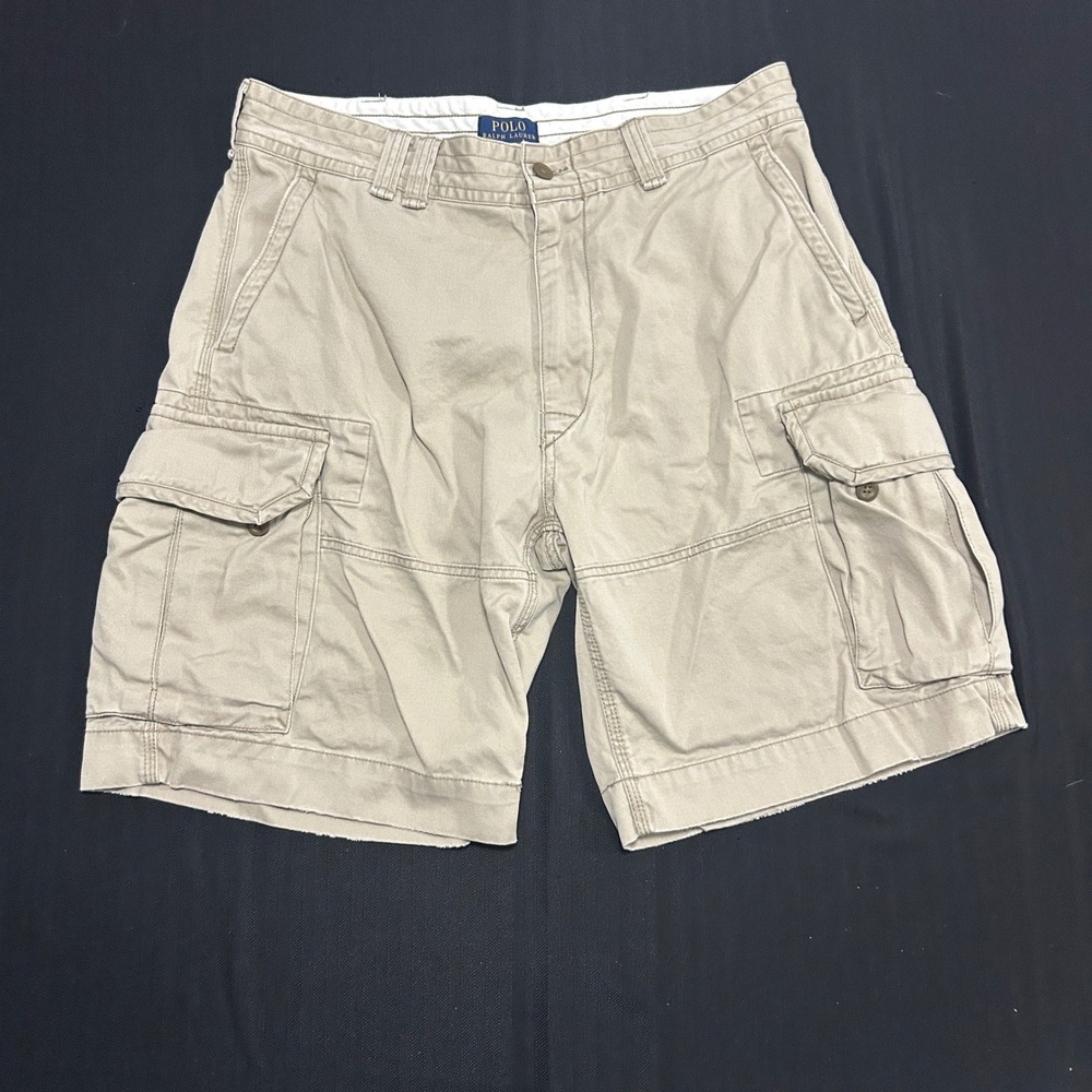 Polo Ralph Lauren Mens Tan Khaki Cotton Twill Cargo Shorts Size 36 1463